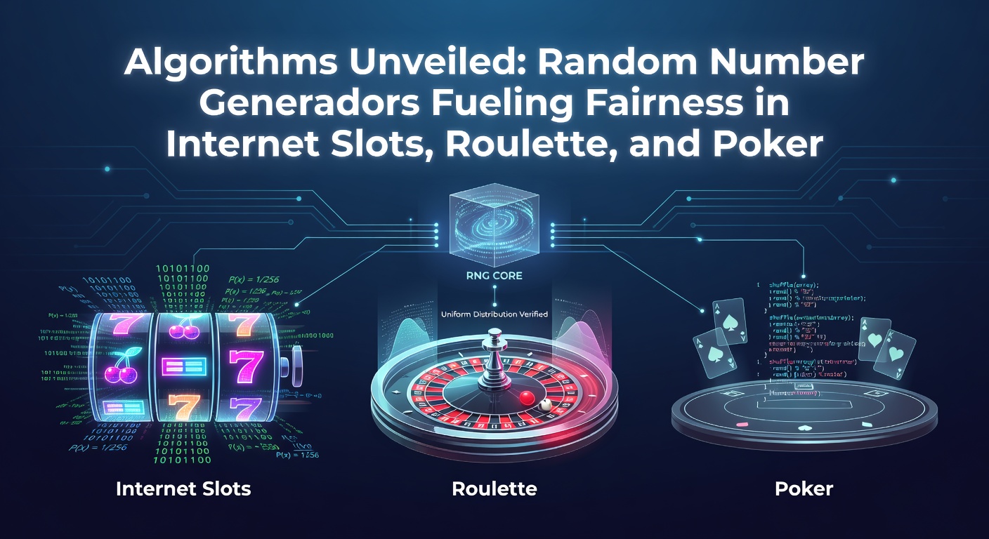 Digital visualization of random number generator algorithms powering casino game outcomes, with glowing code streams and spinning reels