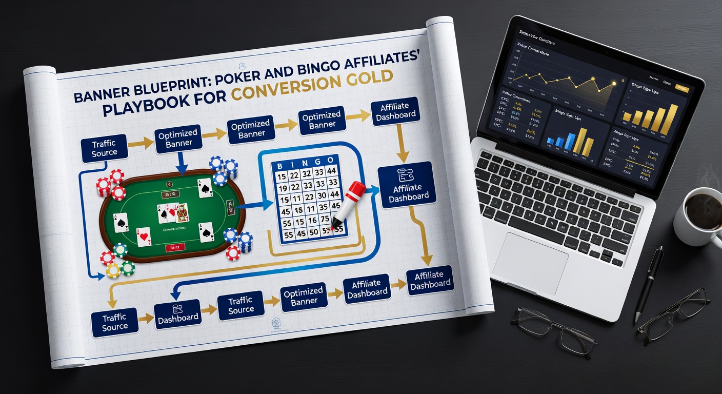 Dynamic banner designs showcasing poker tables and bingo halls, highlighting high-conversion affiliate creatives for gambling promotions