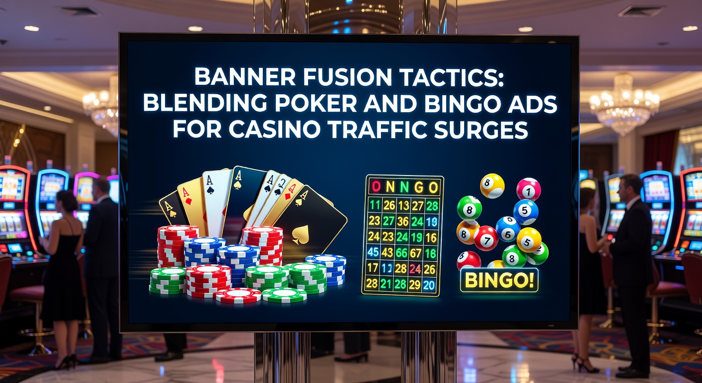 Dynamic banner ad fusing poker chips and bingo cards, driving clicks to casino platforms