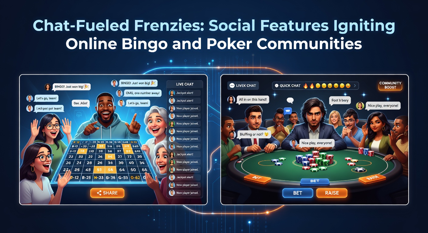 Intense online poker table with chat bubbles exploding around player avatars during a high-stakes hand, capturing the electric social energy