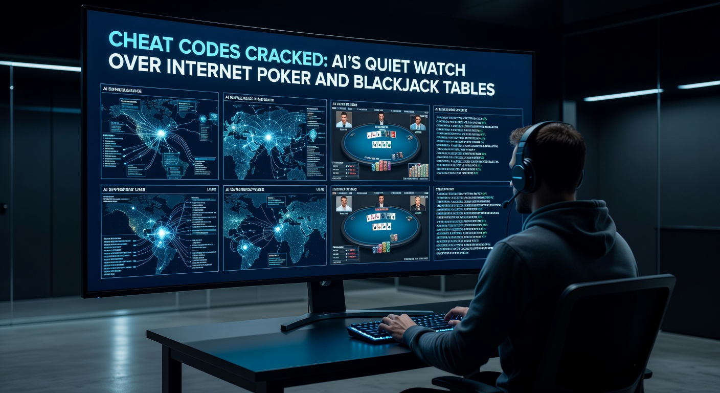 Close-up of AI algorithm analyzing blackjack bet patterns and card sequences on a virtual table