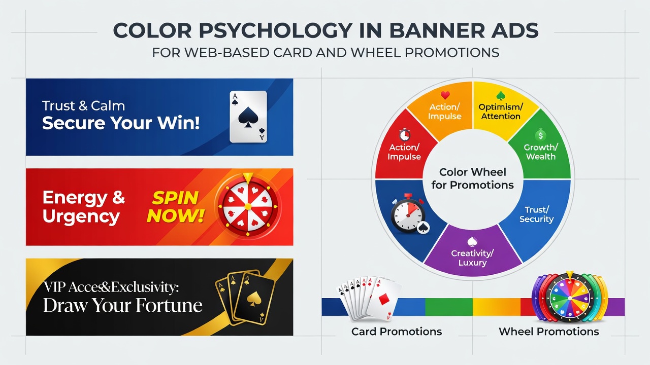 Examples of color schemes used in banner ads for online card and wheel promotions