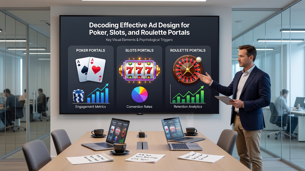 Comparison of mobile and desktop ad formats showing responsive design elements for casino game portals