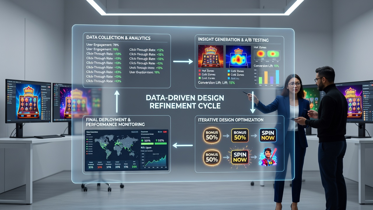 Side-by-side comparison of promotional graphics showing data-driven refinements in layout and color usage