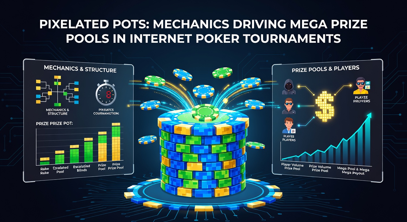 Screenshot of a bustling online poker tournament lobby with a pixelated prize pool counter exceeding $5 million