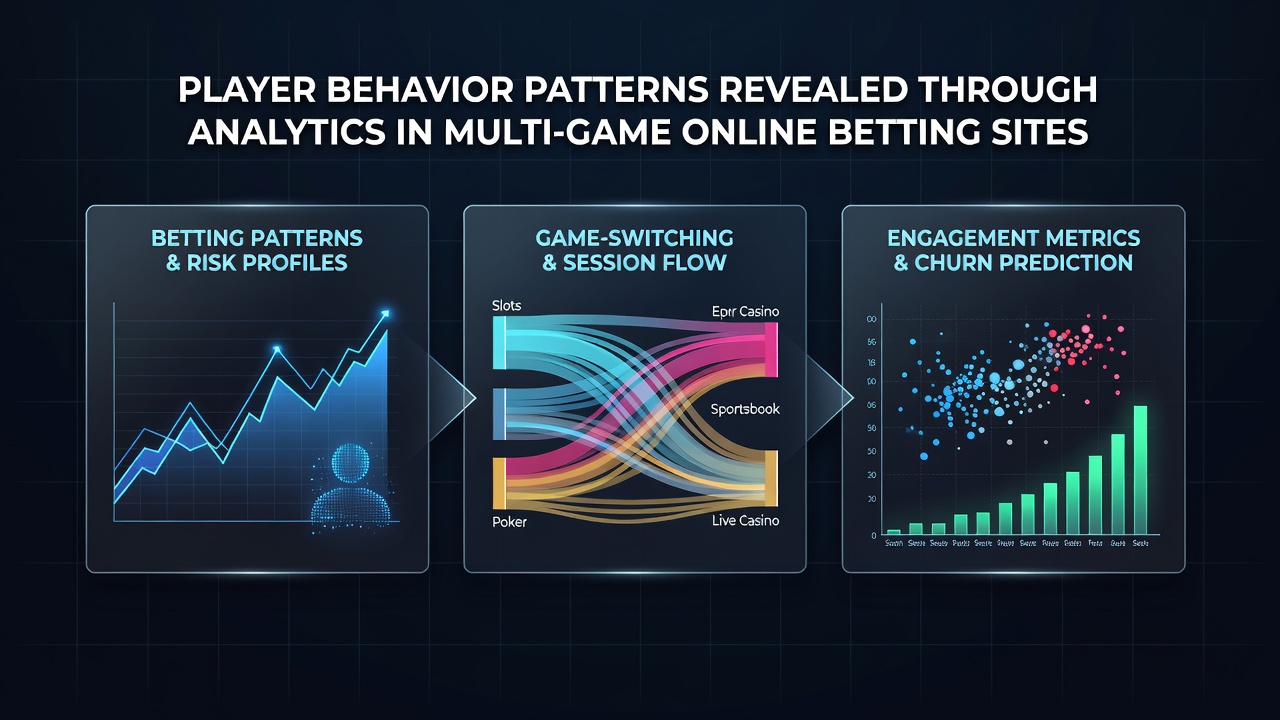 Dashboard displaying player analytics metrics from multi-game online betting platforms
