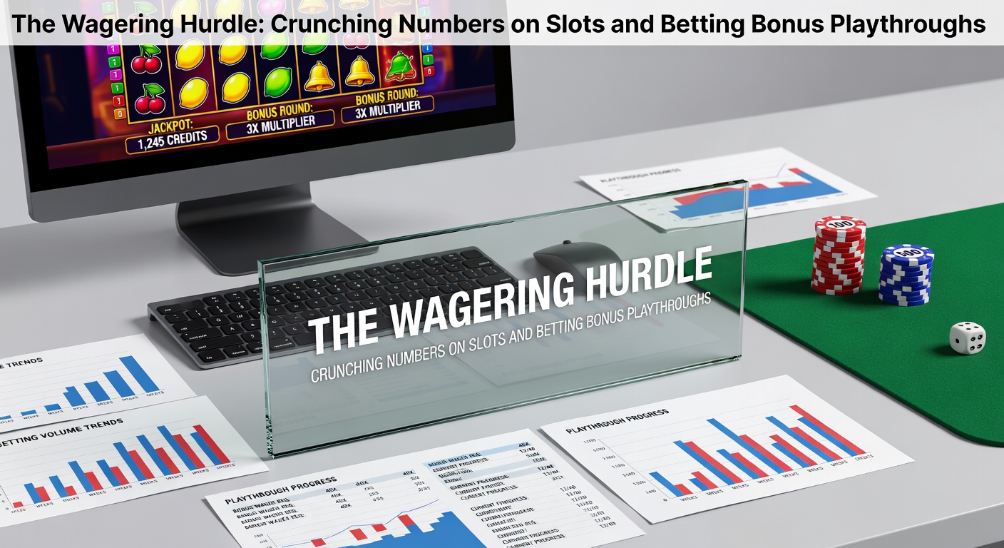 Digital slot reels spinning with overlaid wagering requirement calculations, illustrating bonus playthrough challenges
