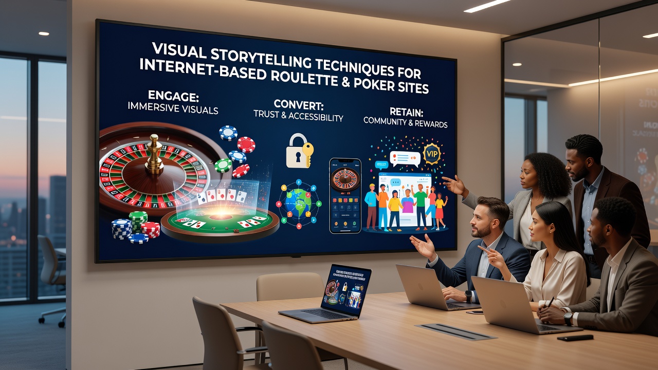 Sequence of animated poker hands and roulette outcomes displayed across promotional banners and mobile interfaces